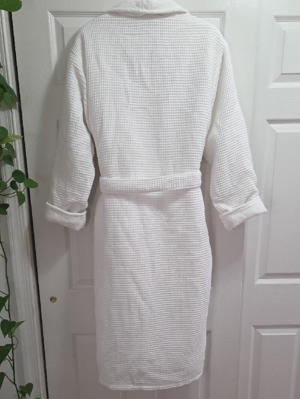 Pottery Barn White Waffle Robe with Terry Trim - Picture 3 of 4